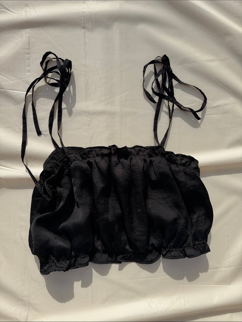 Lira Black Tie-Shoulder Crop Top